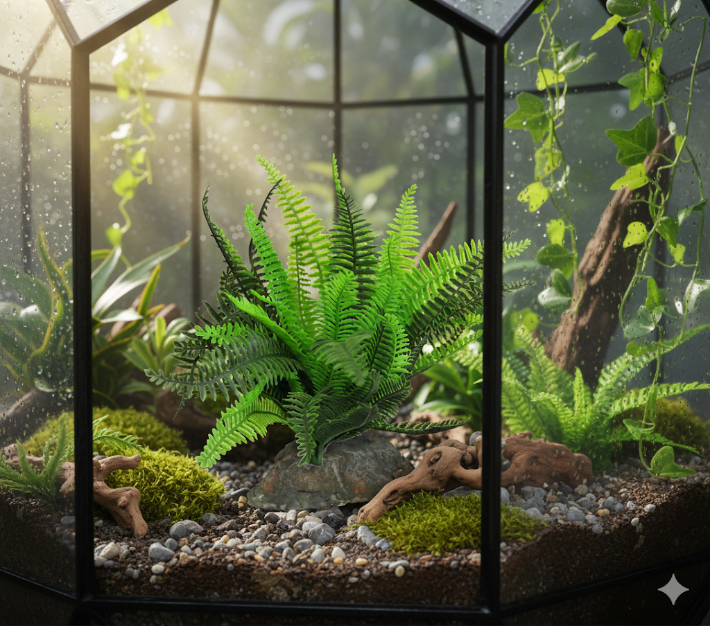 Lucky Reptile Farn – naturgetreue Kunstpflanze für tropische Terrarien (ca. 25 cm)