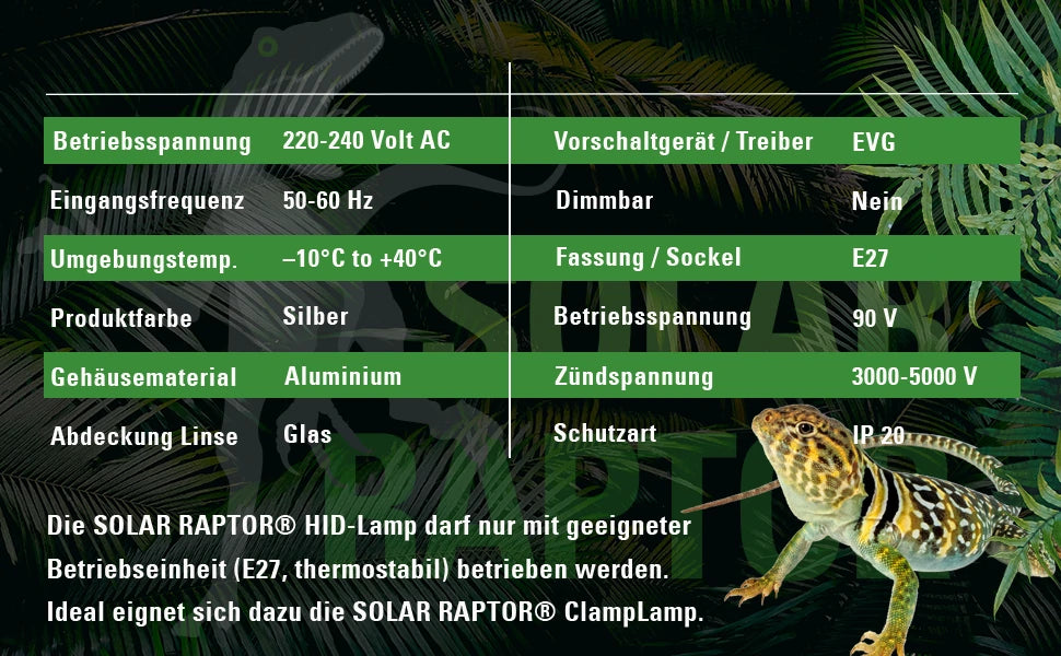 SolarRaptor HID-Lamp – Hochdruckmetalldampflampe mit UV-A Lampe UVB