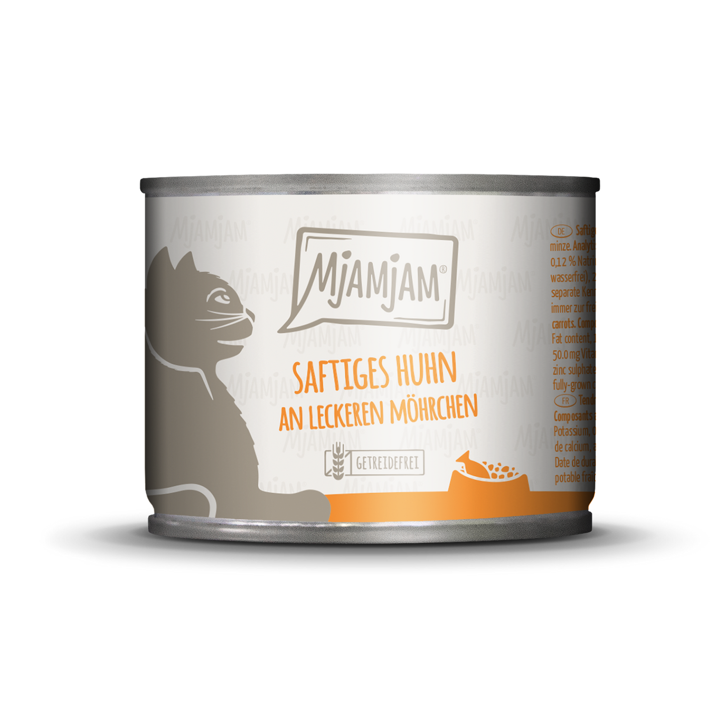 Mjamjam Katzenfutter Dosenfutter Saftiges Huhn mit leckeren Mörchen 200g