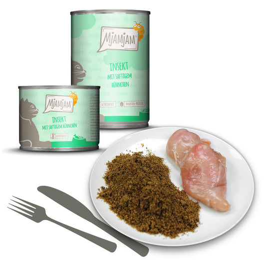 Mjamjam Katzenfutter Dosenfutter Insekt mit saftigem Hühnchen 200g