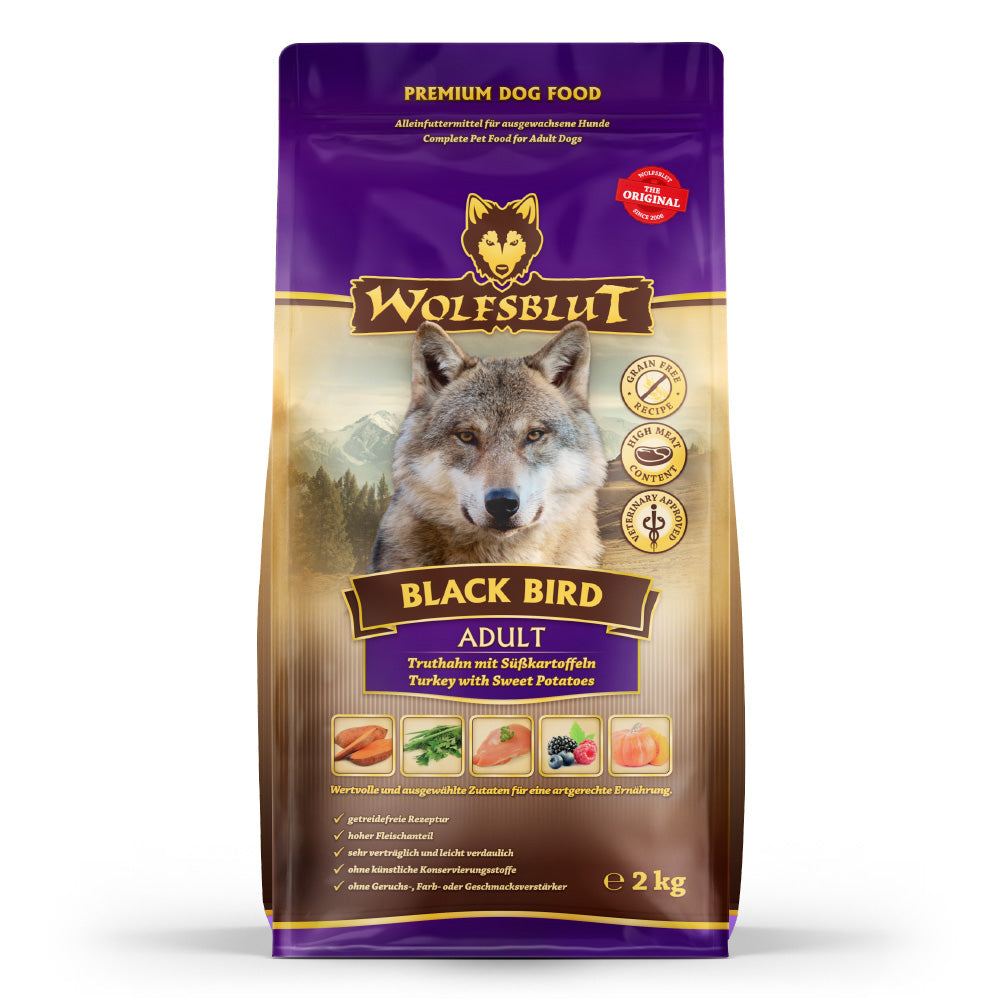 Wolfsblut Adult Black Bird Adult Trockenfutter mit Truthahn und Süßkartoffel