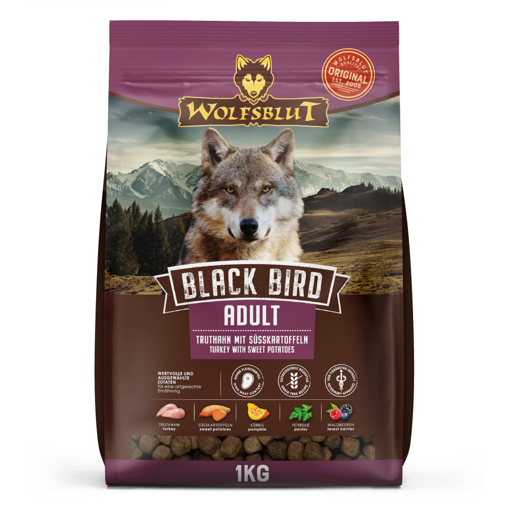 Wolfsblut Adult Black Bird Adult Trockenfutter mit Truthahn und Süßkartoffel